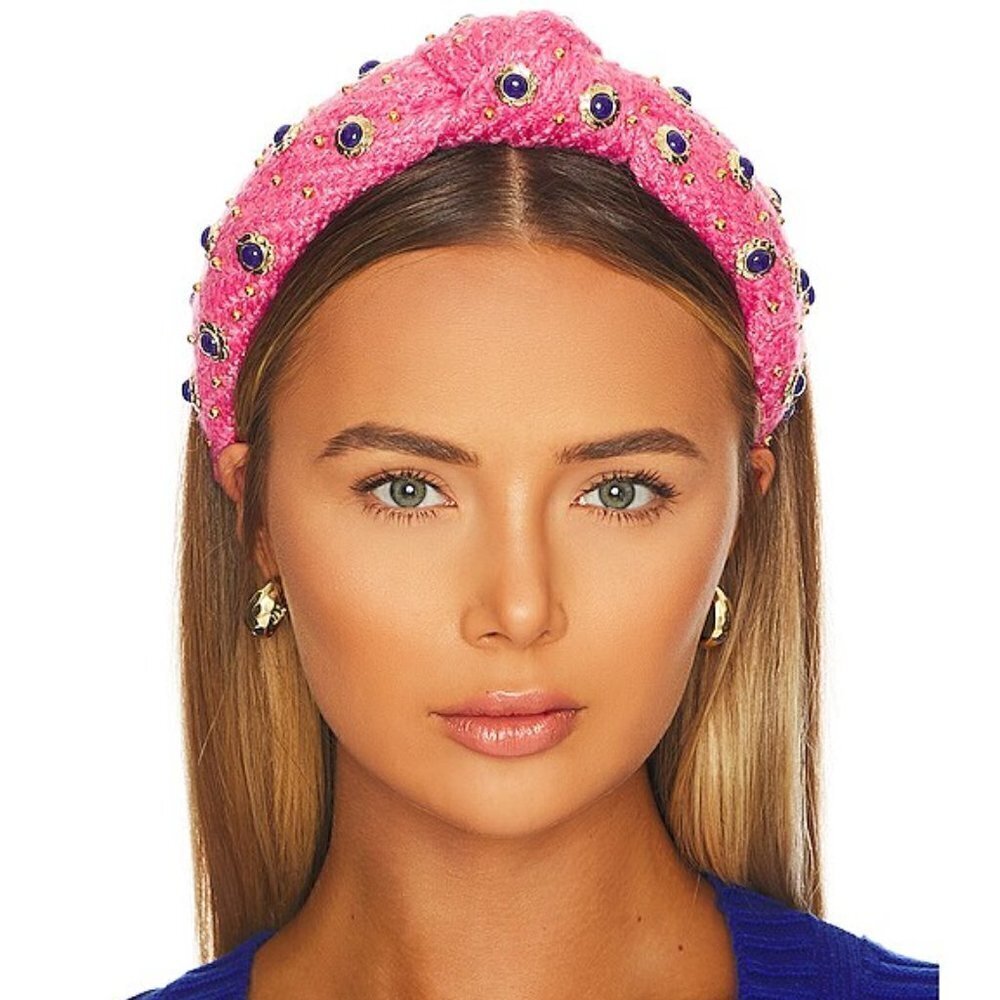 New Lele Sadoughi Dahlia Eva Cabochon Knotted Dahlia Pink Headband NWT